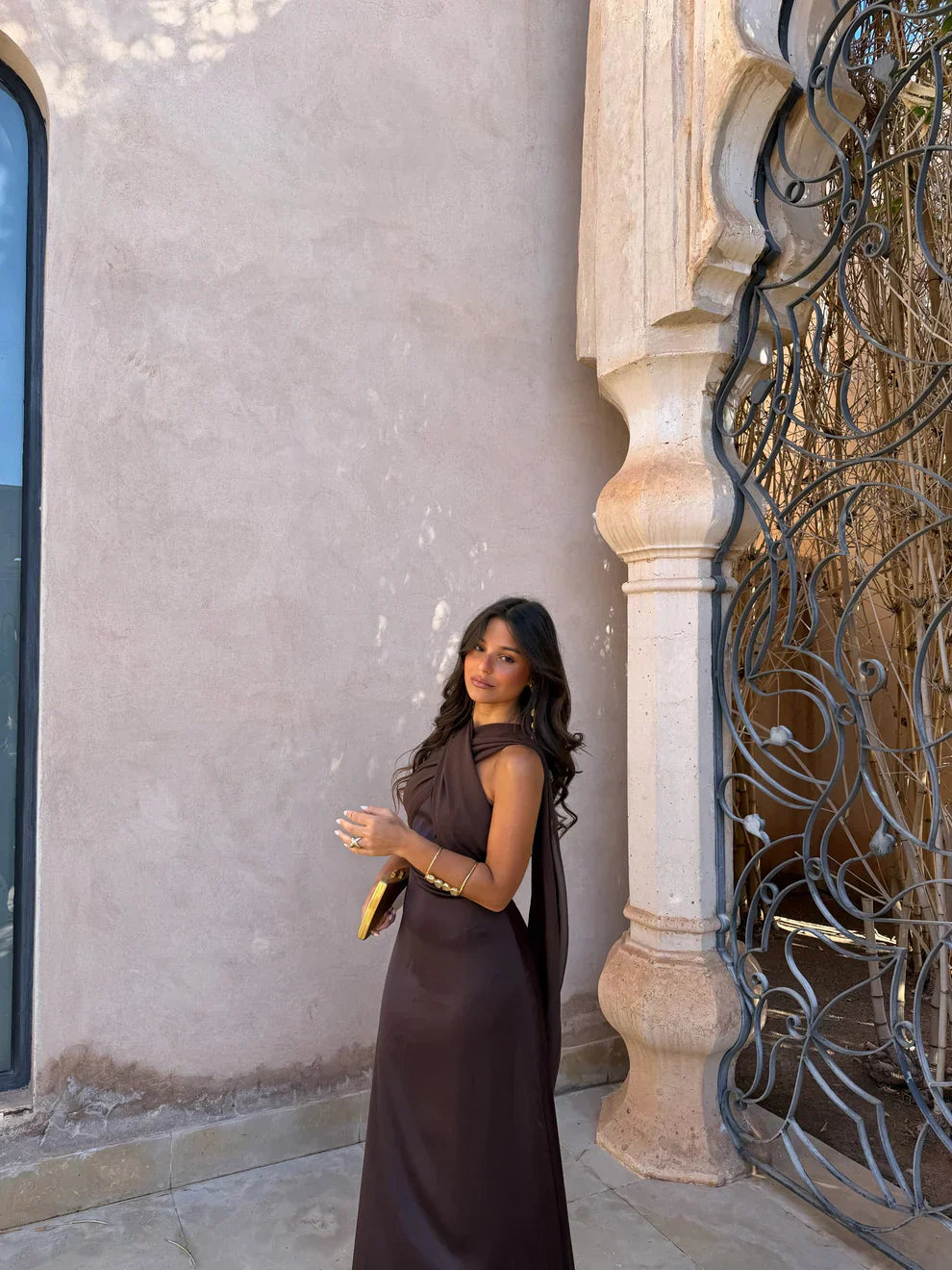 Noa | Vintage Plain Dress with Bow and High Waist
