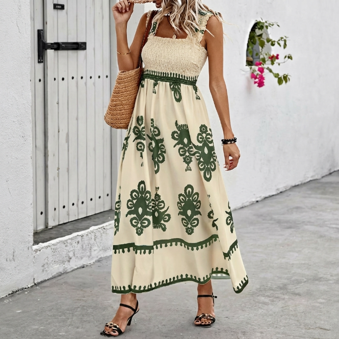 Alba | Bohemian Maxi Dress with Square Neckline
