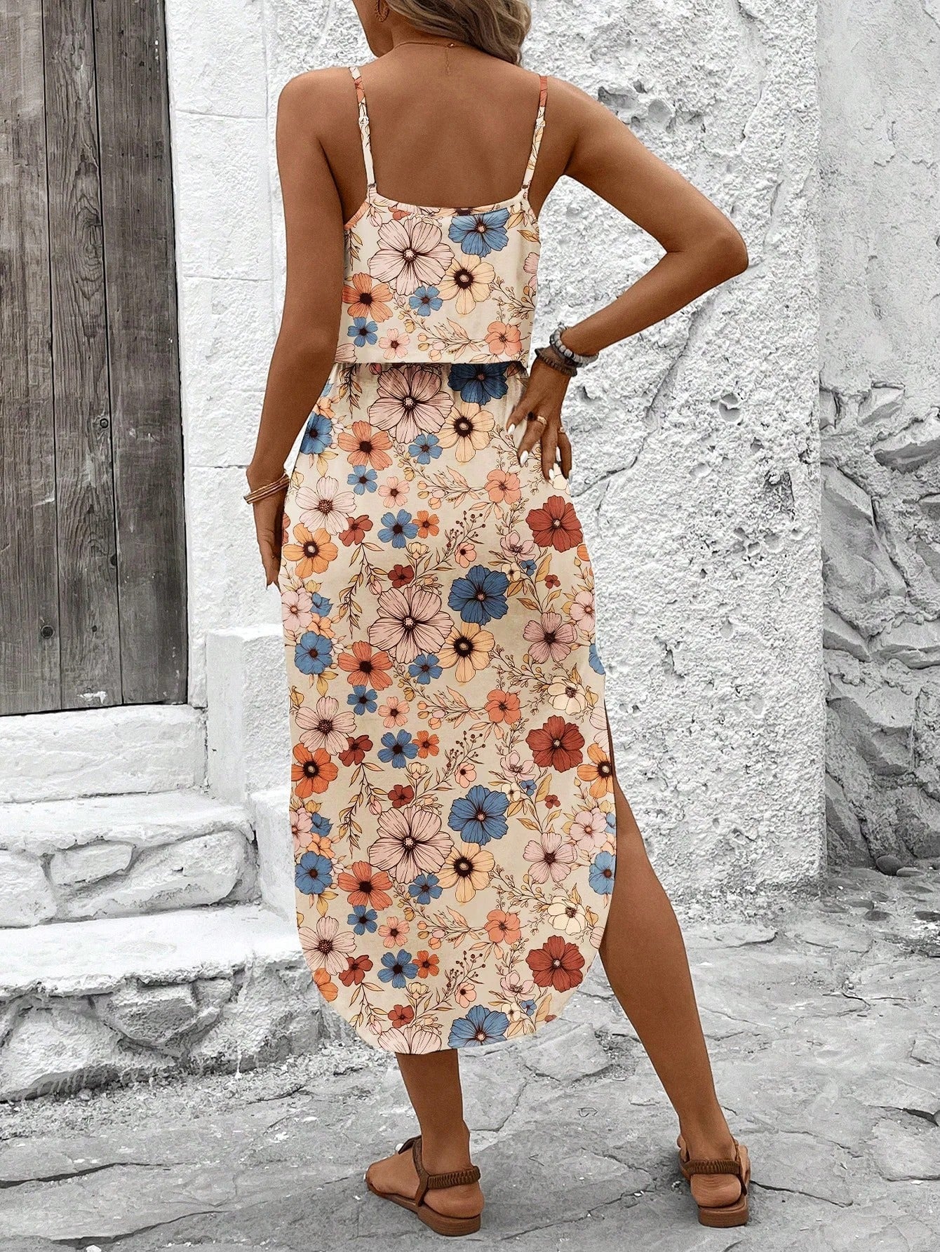 Luna | Printed Midi Dress with Thin Straps