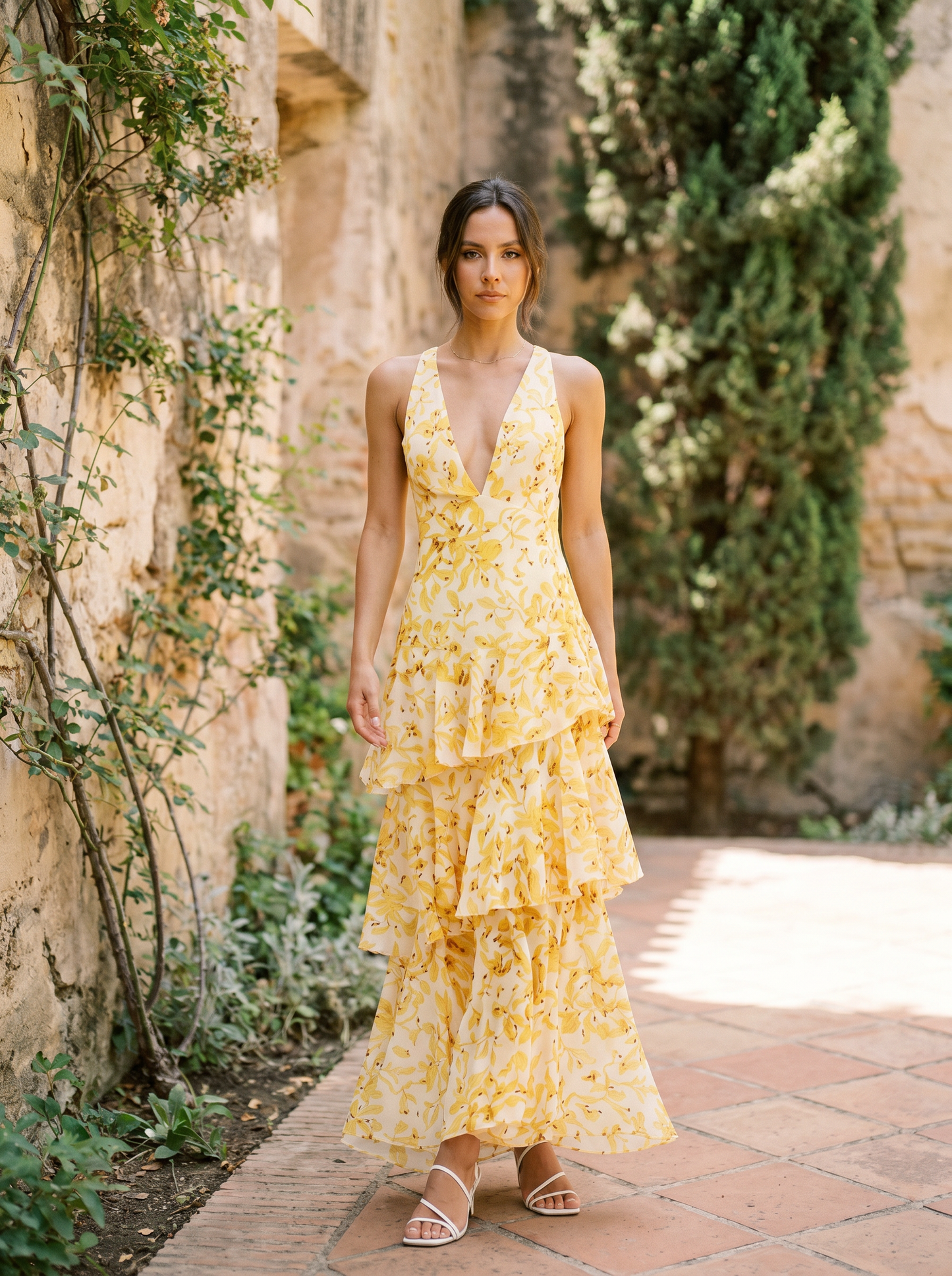 Floral Print Dress with Deep Neckline