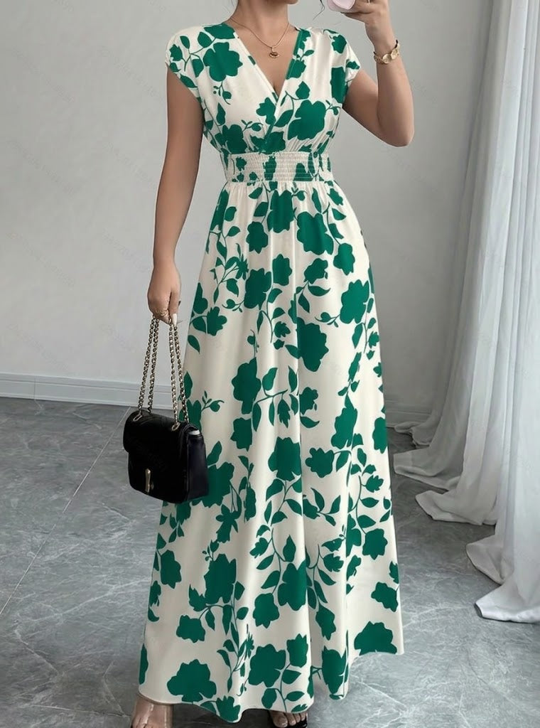 Daniela | Long Floral Dress with V-Neckline
