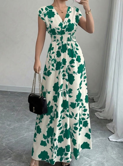 Daniela | Long Floral Dress with V-Neckline