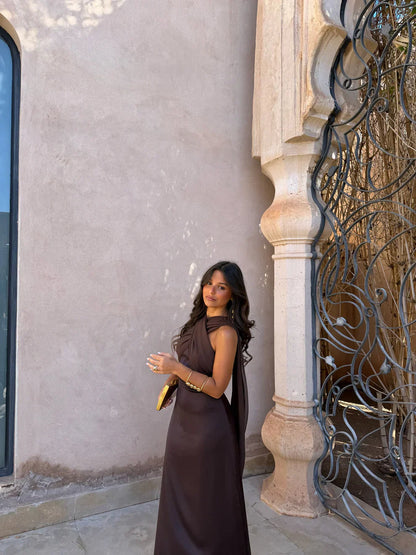 Noa | Vintage Plain Dress with Bow and High Waist