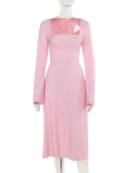 ERIN™ - Sophisticated Lace-Up Tie Back Flounce Sleeve A-Line Long Dress
