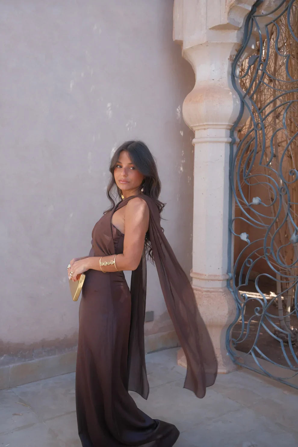Noa | Vintage Plain Dress with Bow and High Waist
