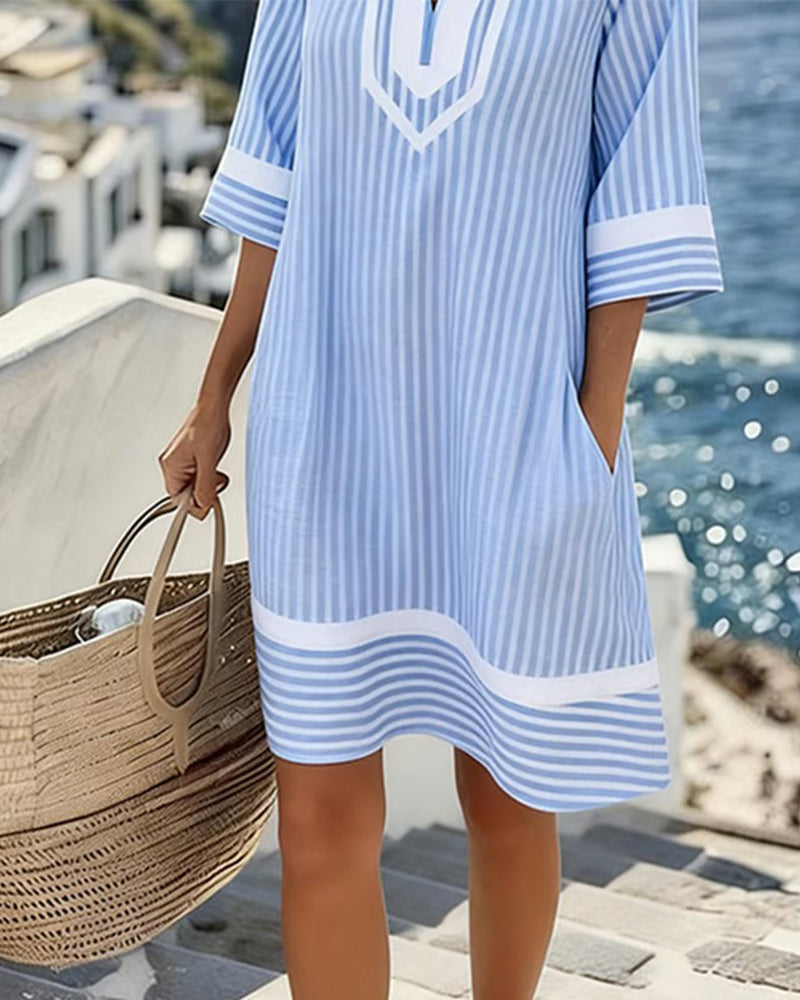 Klara™ | Lightweight Striped V-Neck Dress
