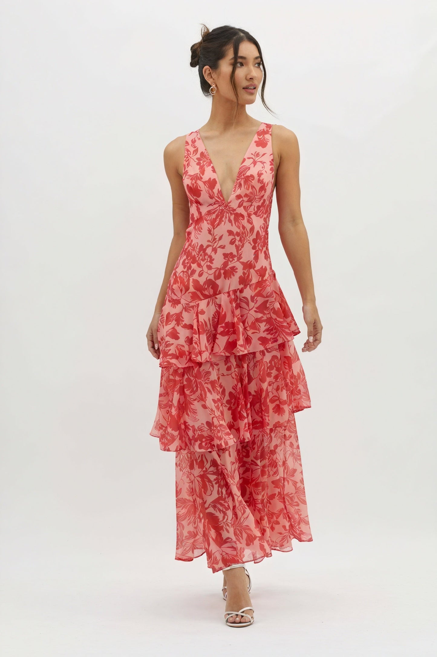 Floral Print Dress with Deep Neckline