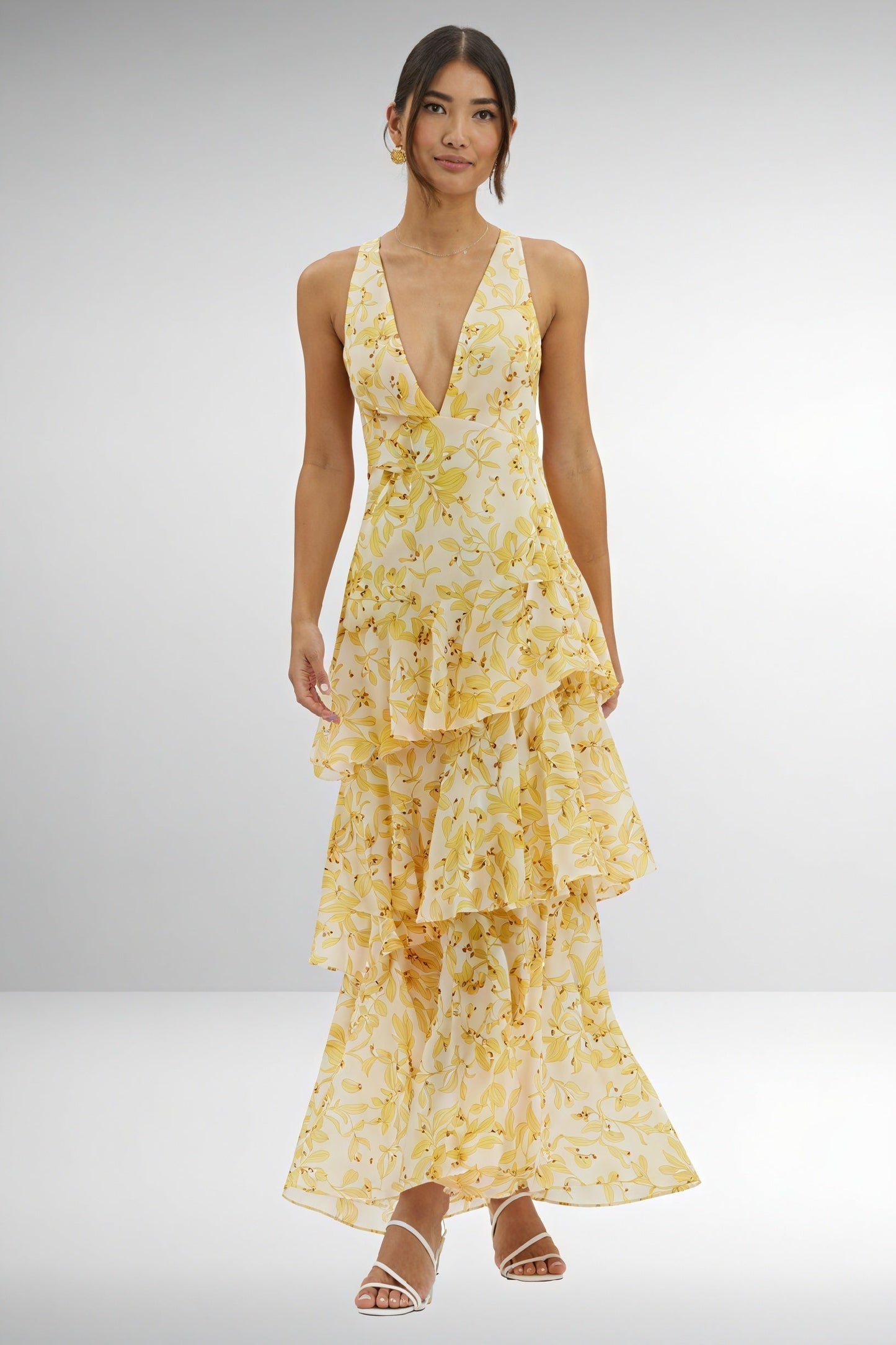 Floral Print Dress with Deep Neckline