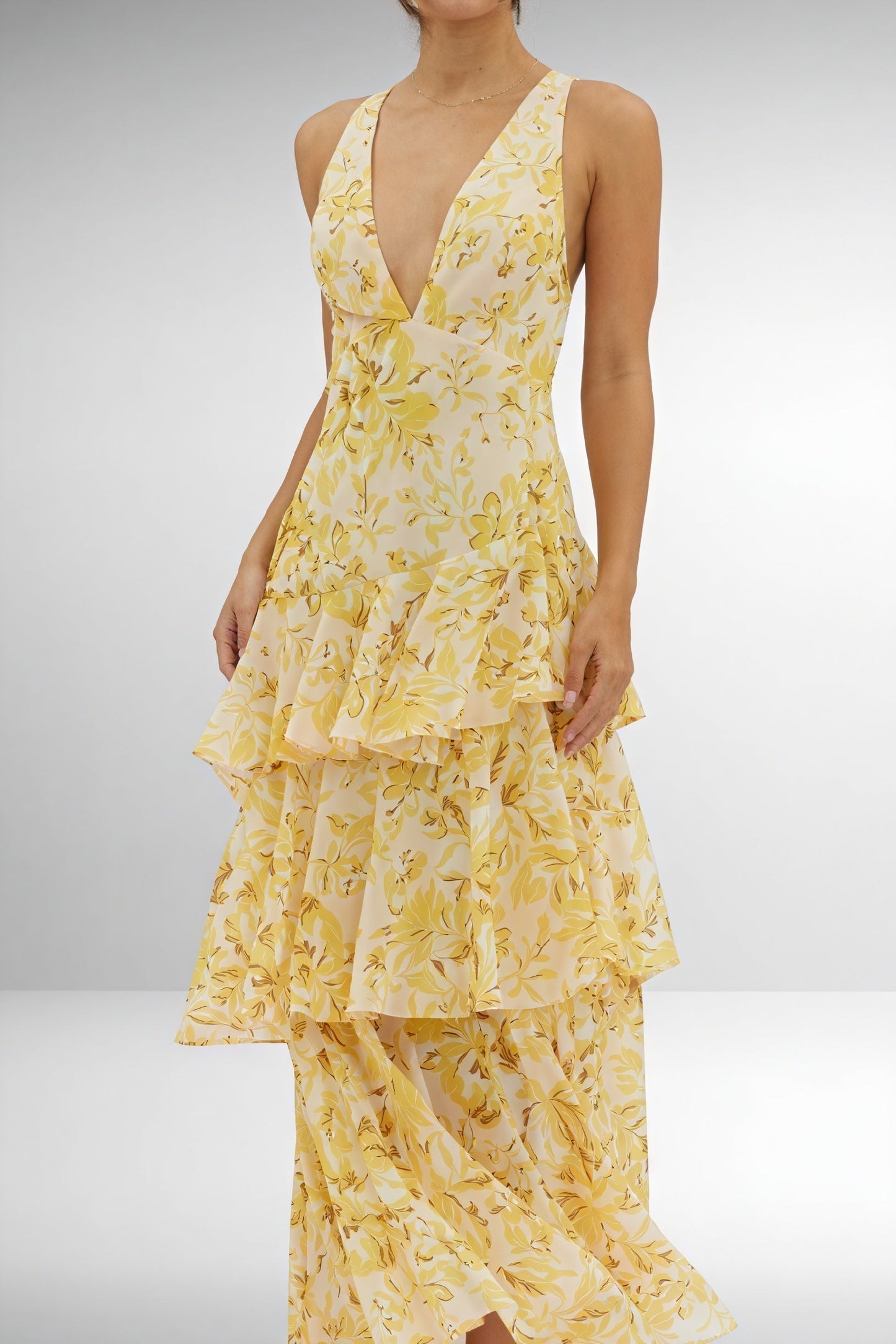 Floral Print Dress with Deep Neckline