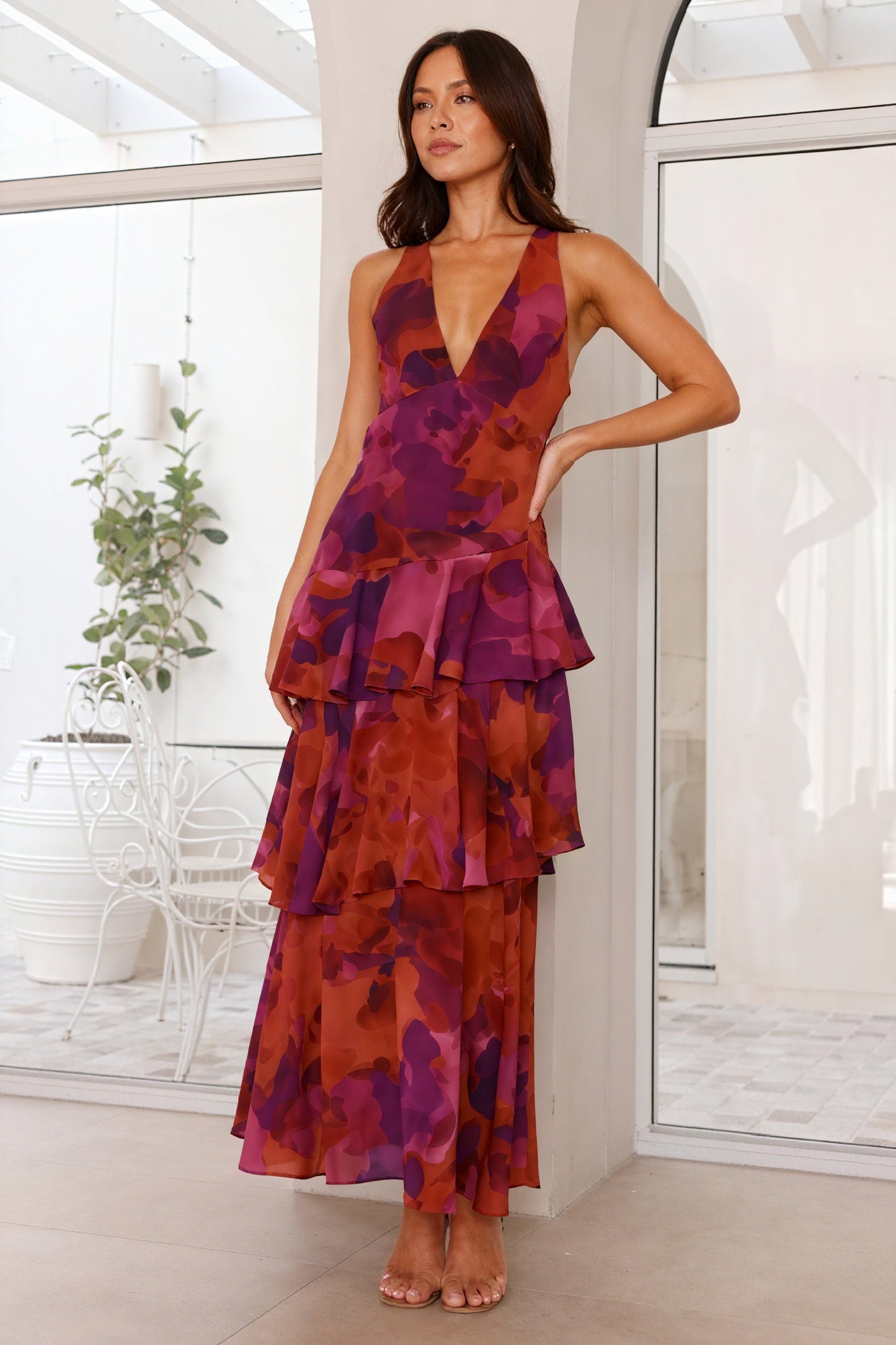 Floral Print Dress with Deep Neckline
