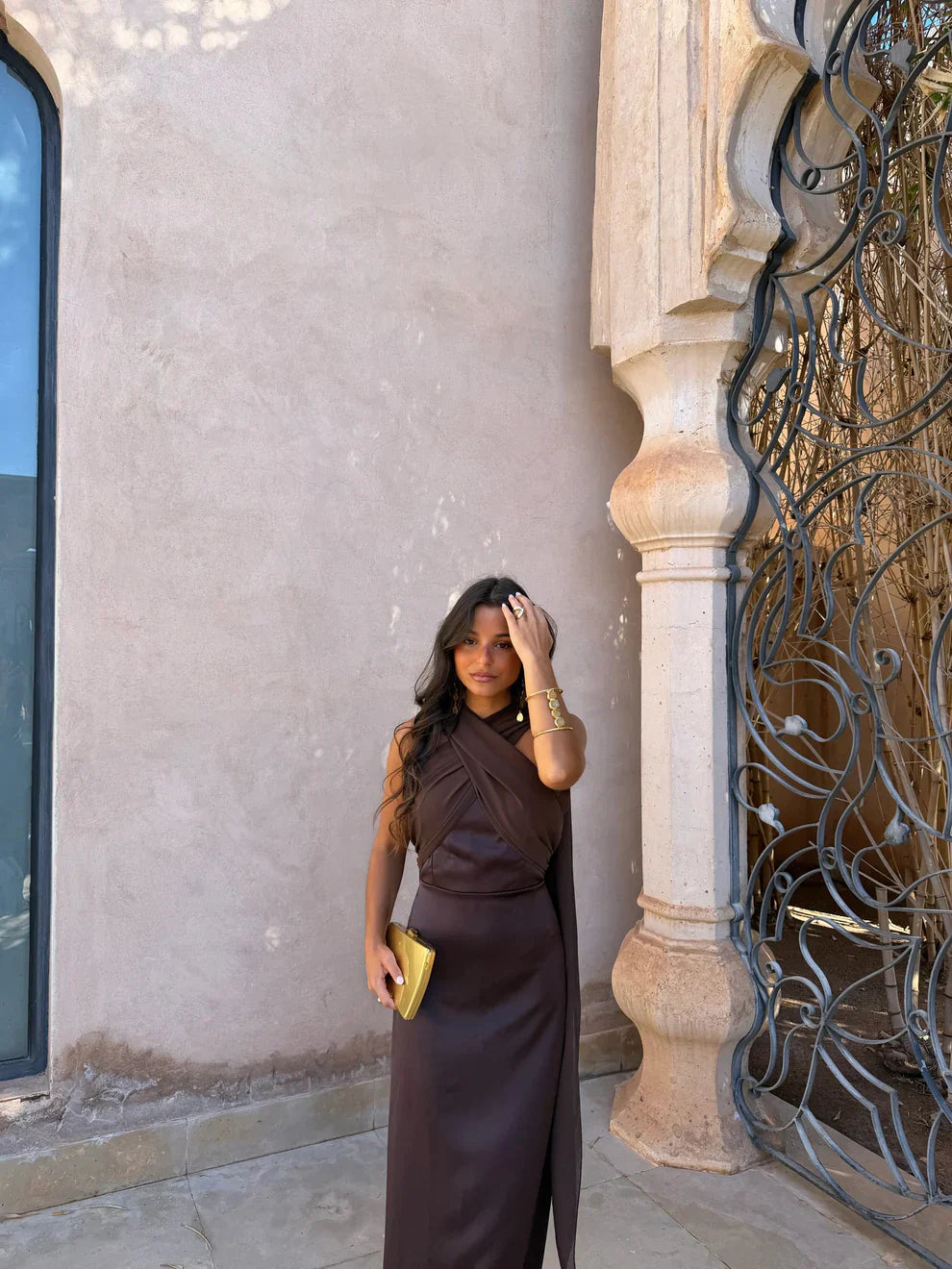 Noa | Vintage Plain Dress with Bow and High Waist