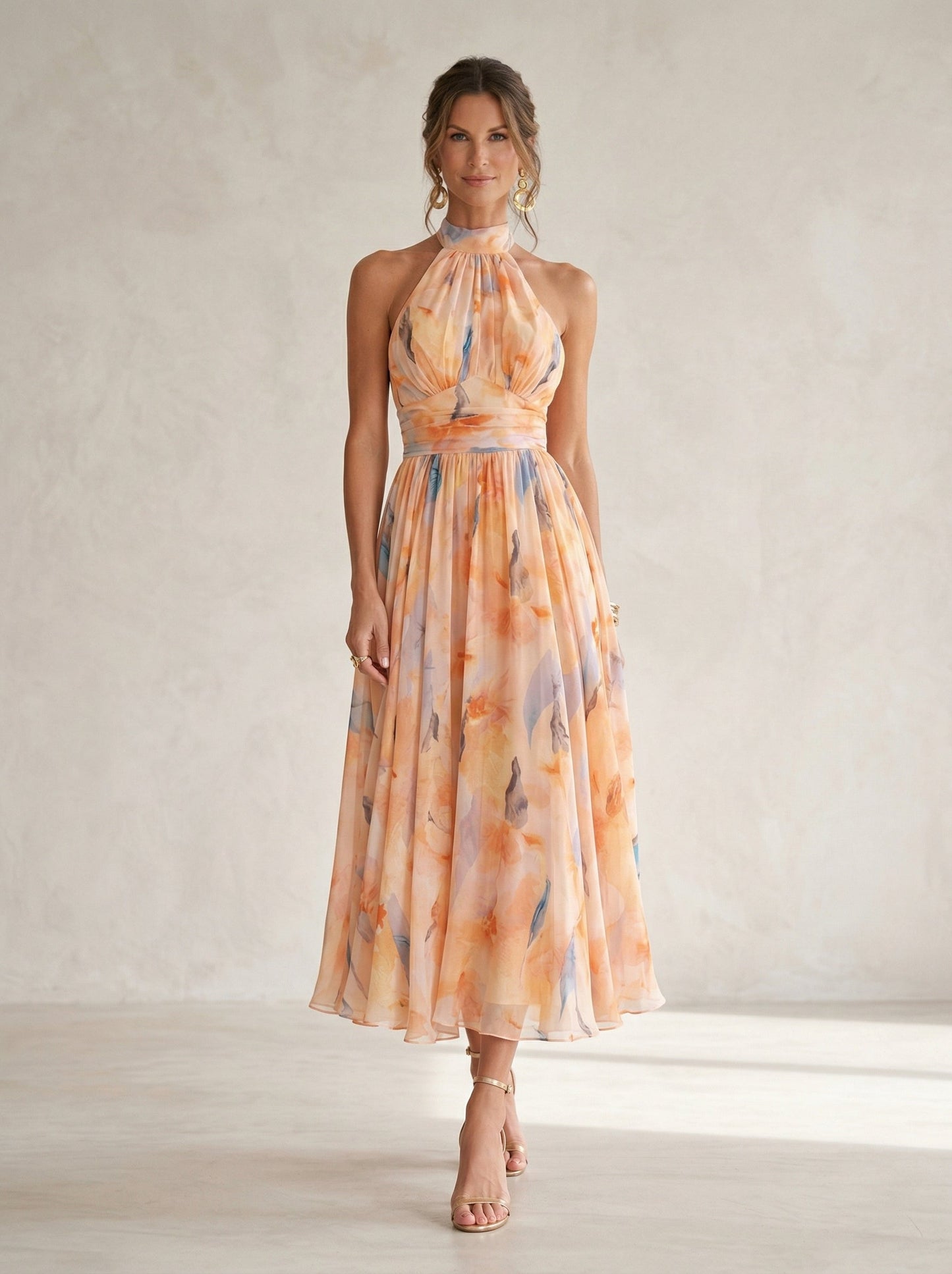 Esther™ | Watercolour Print Halter Neck Dress