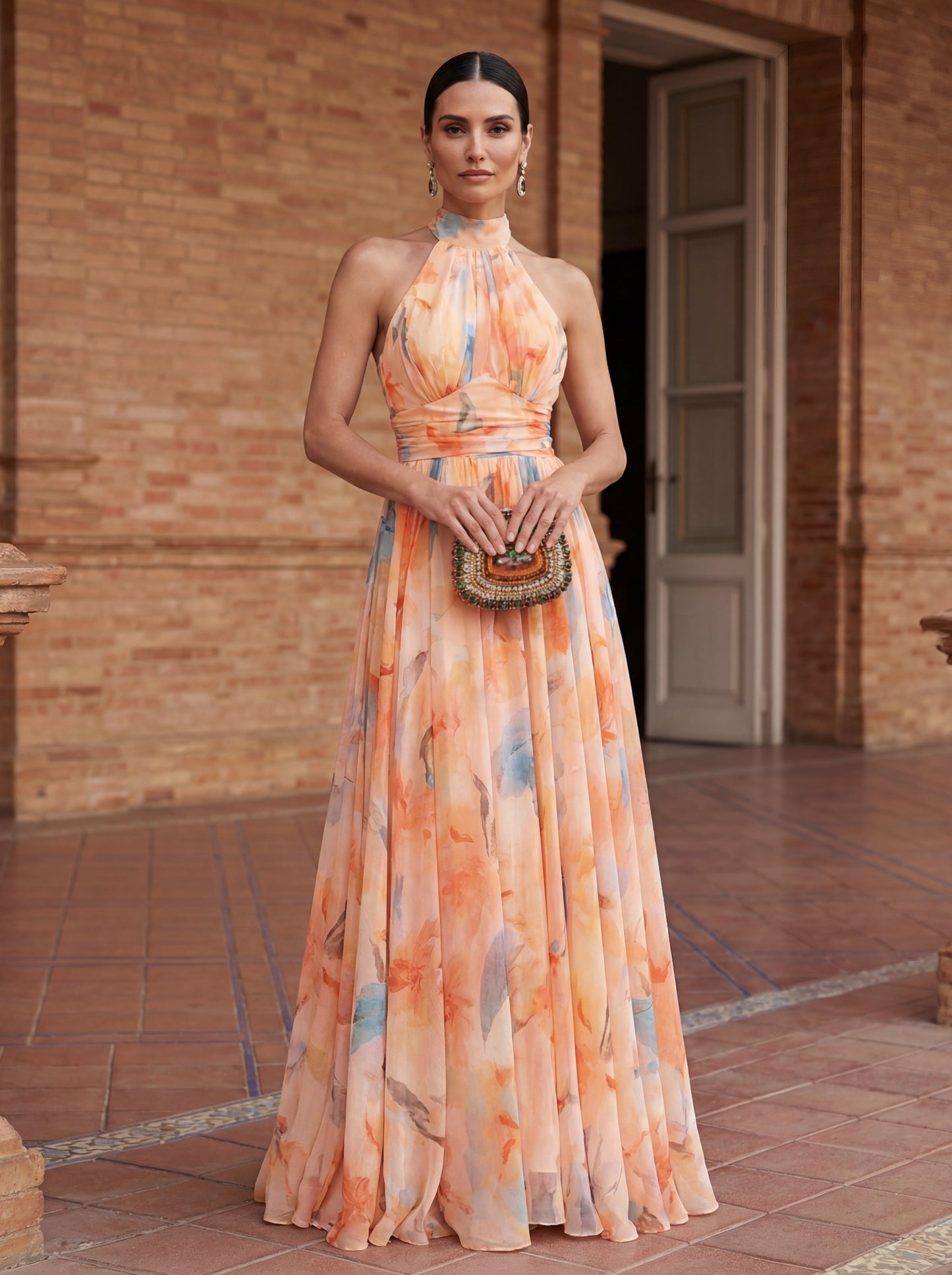Esther™ | Watercolour Print Halter Neck Dress