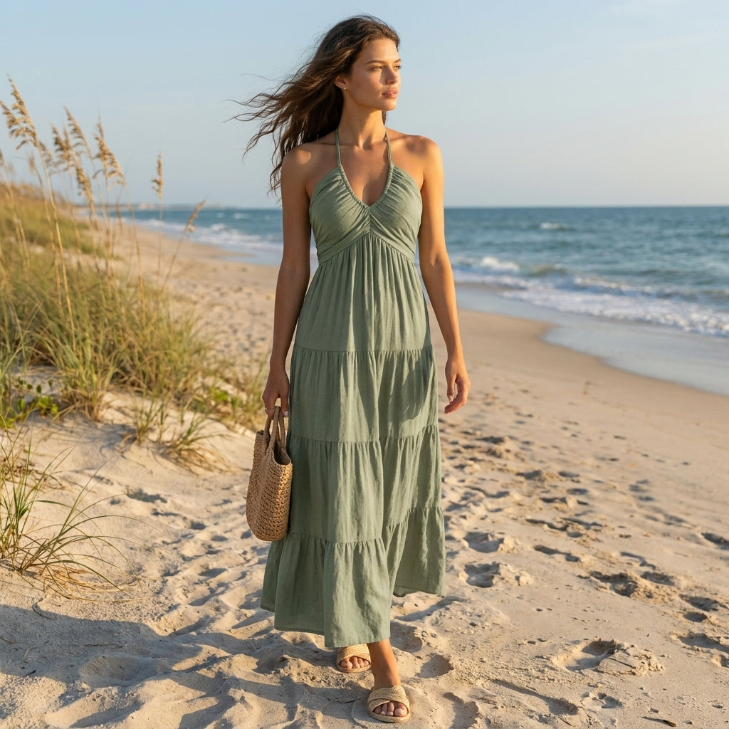 Julia | Long Halter Neck Dress with Open Back