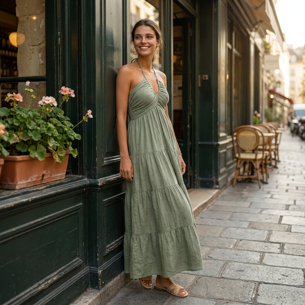 Julia | Long Halter Neck Dress with Open Back