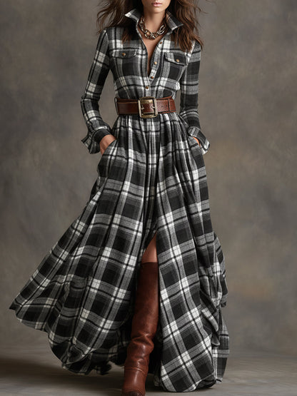 Scarlett | Plaid Maxi Shirt Dress Long Sleeve Belted Dress