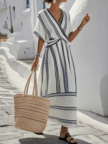 Diane | Elegant Striped Twist Front Summer Maxi Dress
