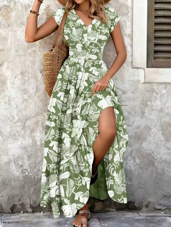 Lorena | Baroque Maxi Dress with V-Neckline