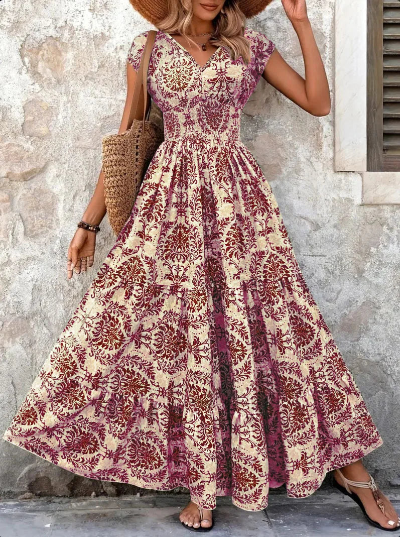 Lorena | Baroque Maxi Dress with V-Neckline