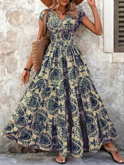Lorena | Baroque Maxi Dress with V-Neckline