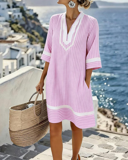 Klara™ | Lightweight Striped V-Neck Dress