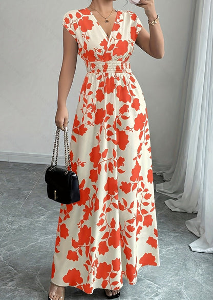 Daniela | Long Floral Dress with V-Neckline