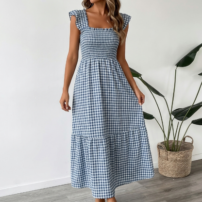 Vera | Checked Maxi Dress with Square Neckline
