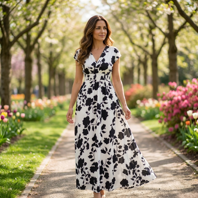 Daniela | Long Floral Dress with V-Neckline