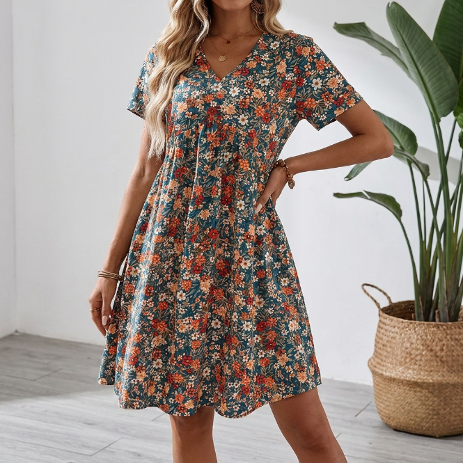 Bea | Floral Summer Dress with V-Neckline