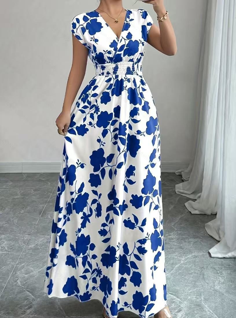 Daniela | Long Floral Dress with V-Neckline
