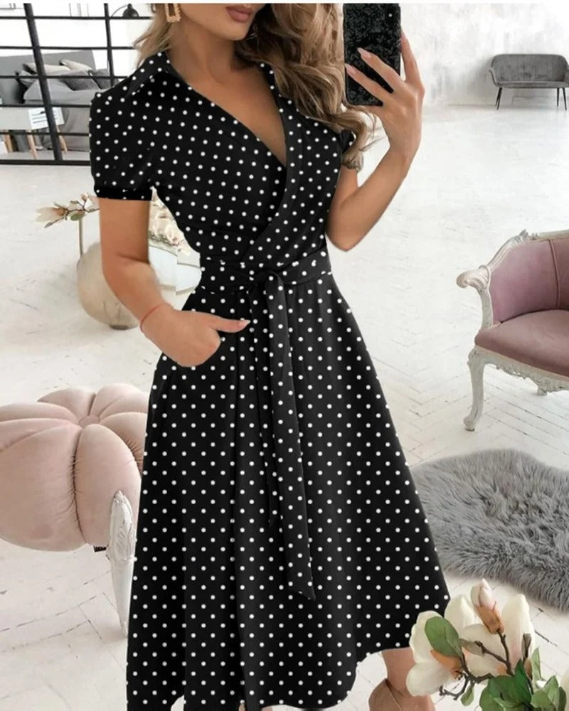 Rita | Geometric Midi Dress with V-Neckline