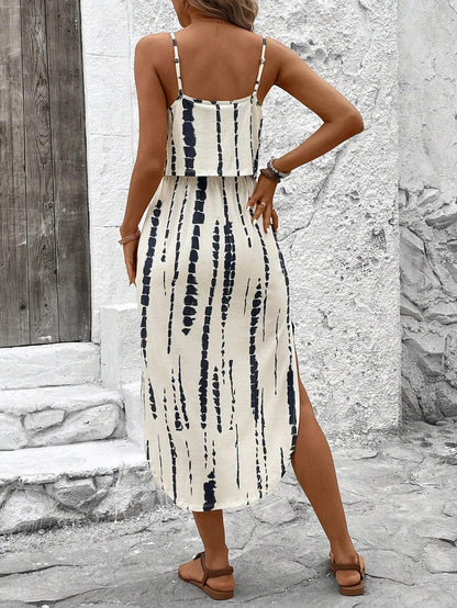 Luna | Printed Midi Dress with Thin Straps