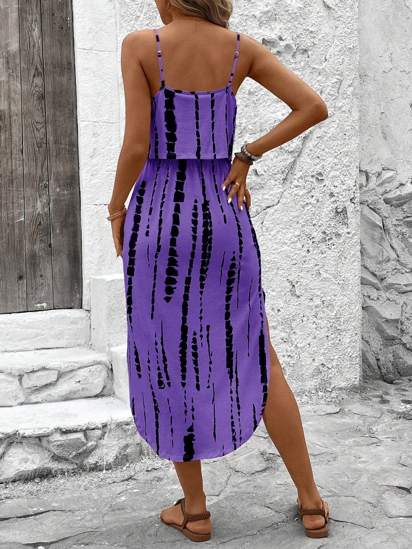 Luna | Printed Midi Dress with Thin Straps