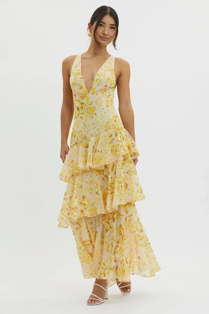 Maya | Long Floral Dress with Ruffles