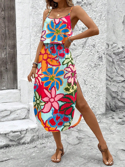 Luna | Printed Midi Dress with Thin Straps