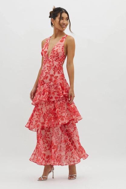 Maya | Long Floral Dress with Ruffles