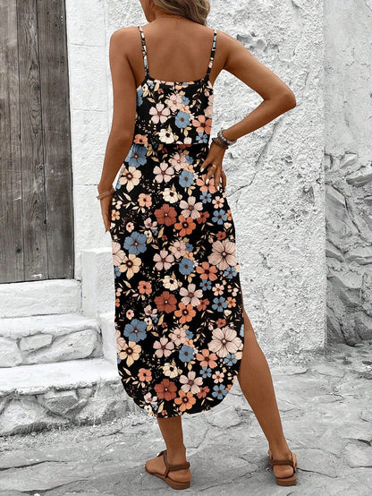 Luna | Printed Midi Dress with Thin Straps