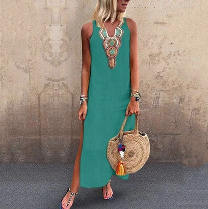 Nerea | Bohemian Maxi Dress with V-Neckline