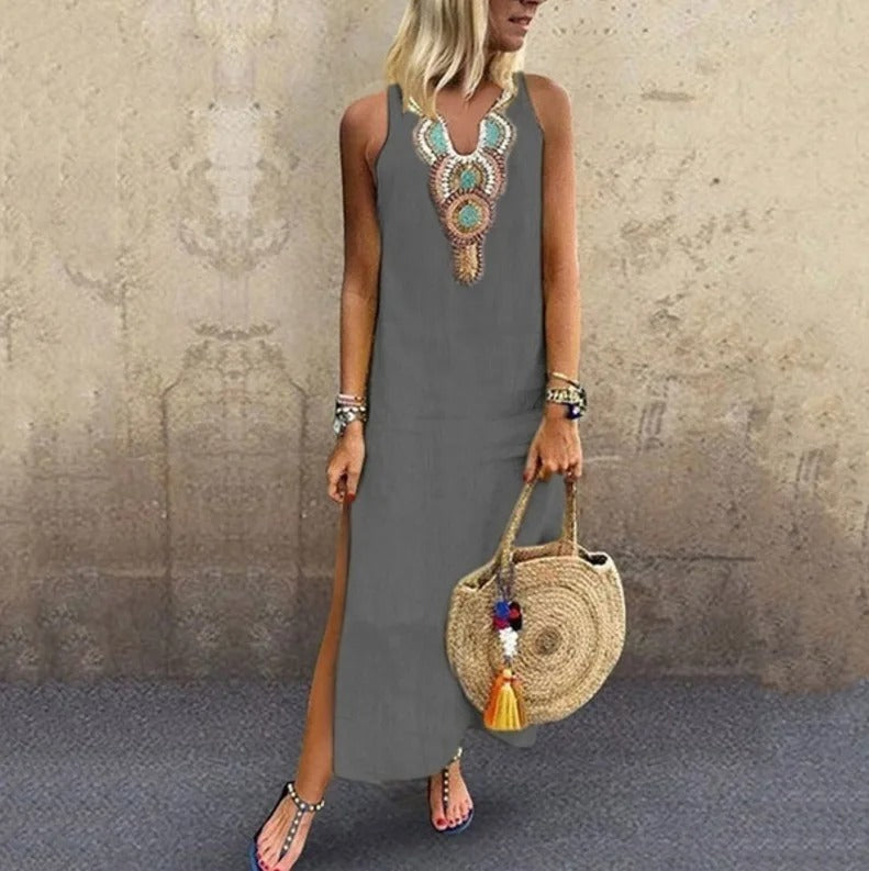 Nerea | Bohemian Maxi Dress with V-Neckline