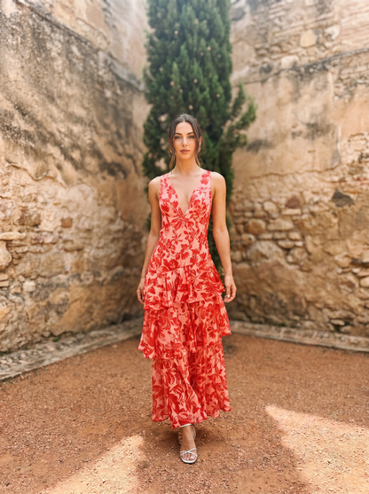 Floral Print Dress with Deep Neckline
