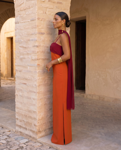 Zahara | Orange Dress with Red Neckline (PRE ORDER 12-13 JUNE)