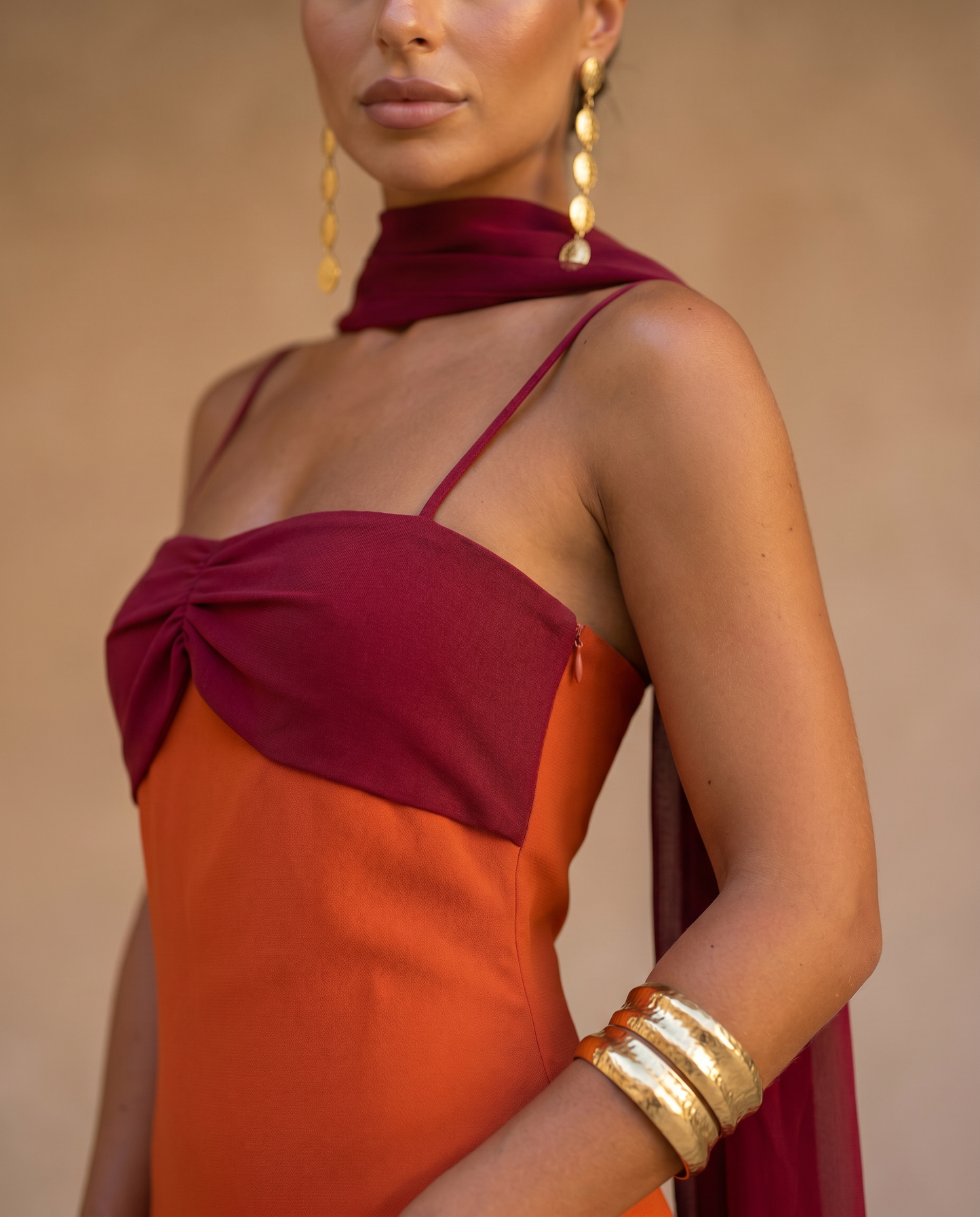 Zahara | Orange Dress with Red Neckline (PRE ORDER 12-13 JUNE)