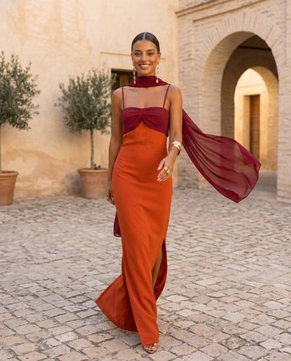 Zahara | Orange Dress with Red Neckline (PRE ORDER 12-13 JUNE)