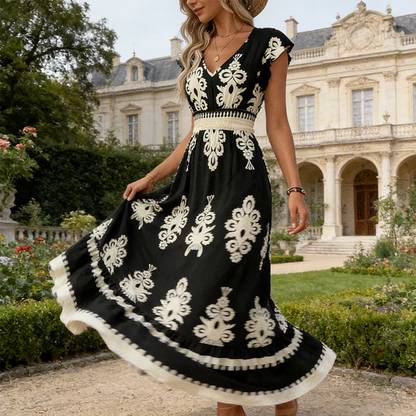 Candela | Baroque Maxi Dress with V-Neckline