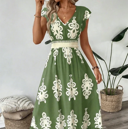 Candela | Baroque Maxi Dress with V-Neckline