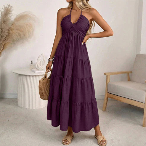 Julia | Long Halter Neck Dress with Open Back